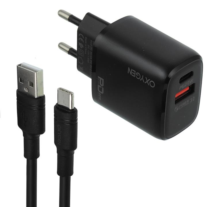شارژر دیواری اکسیژن مدل CH1 به‌ همراه کابل تبدیل USB-C